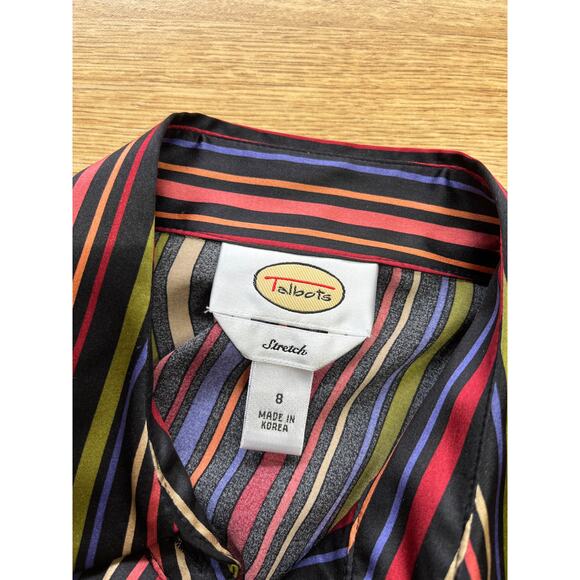 Vintage Talbots 100% Silk Workwear Striped Button Down Blouse Size 8 - Picture 6 of 7